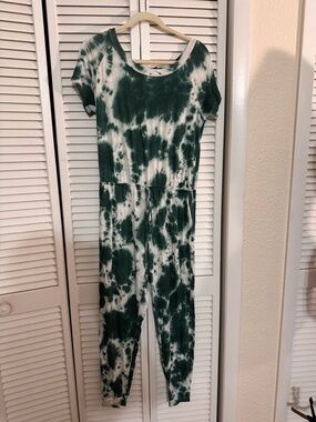 Green and White Tie-Dye Jumpsuit
